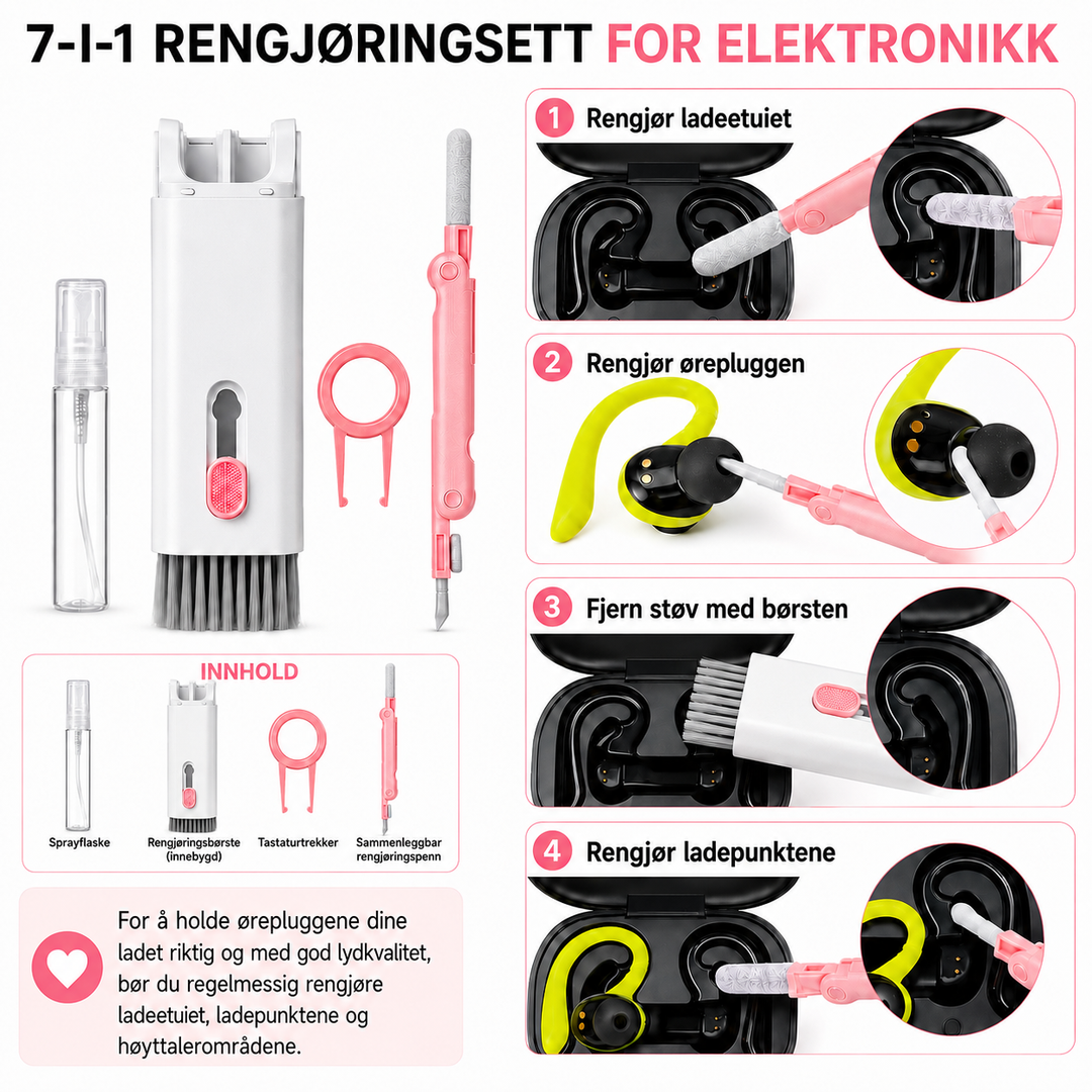 7-i-1 rengjøringssett for elektronikk