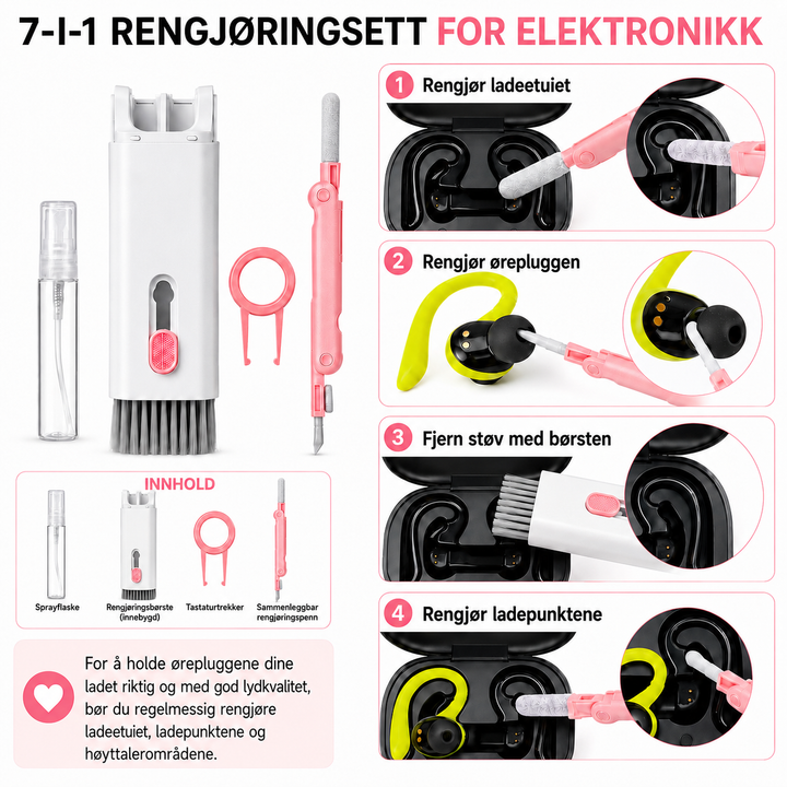 7-i-1 rengjøringssett for elektronikk